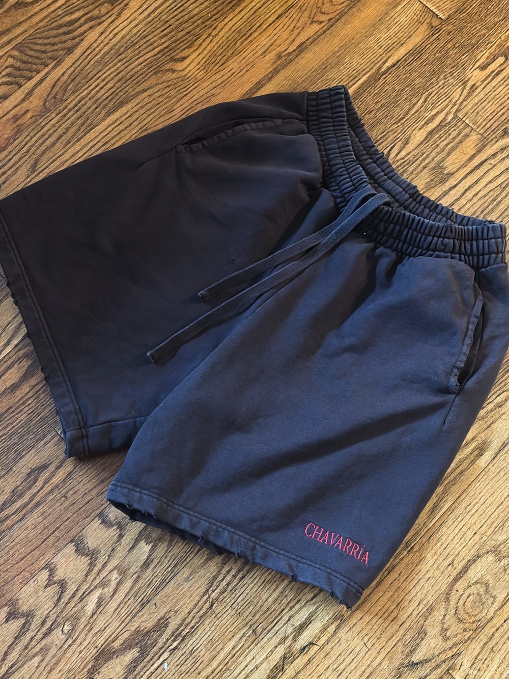 Zara Navy Athletic Drawstring Shorts with Pink Logo